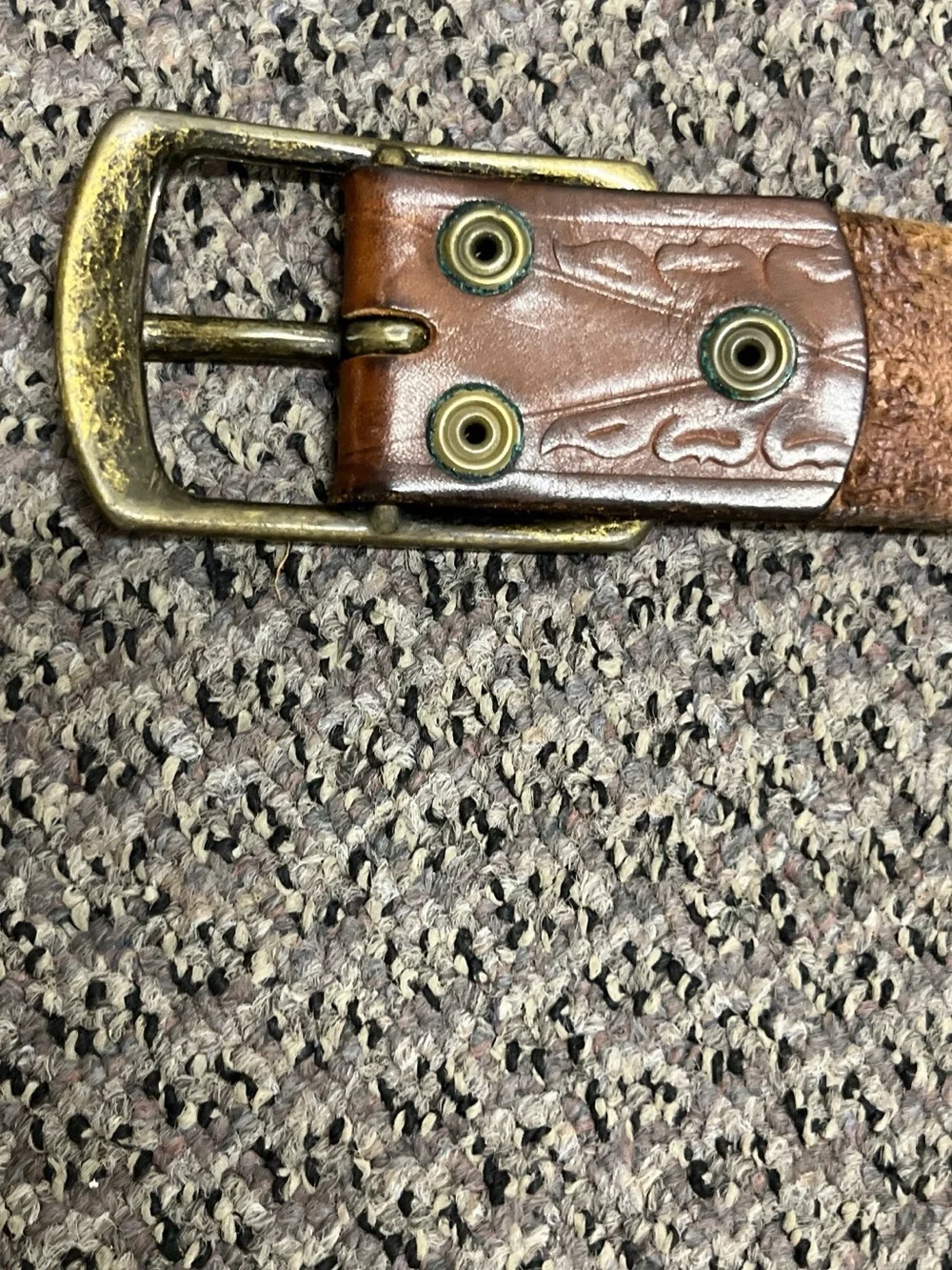 Vintage Leather Belt with Brass Ring Adornment and Buckle Size 38 - Picture 9 of 14